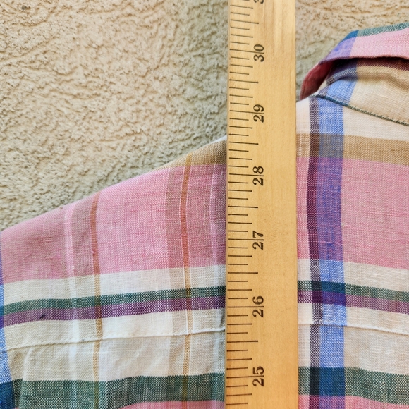 JONES NEW YORK Sport Women's Blouse Medium Plaid Pink 100% Linen Summertime - Picture 9 of 10